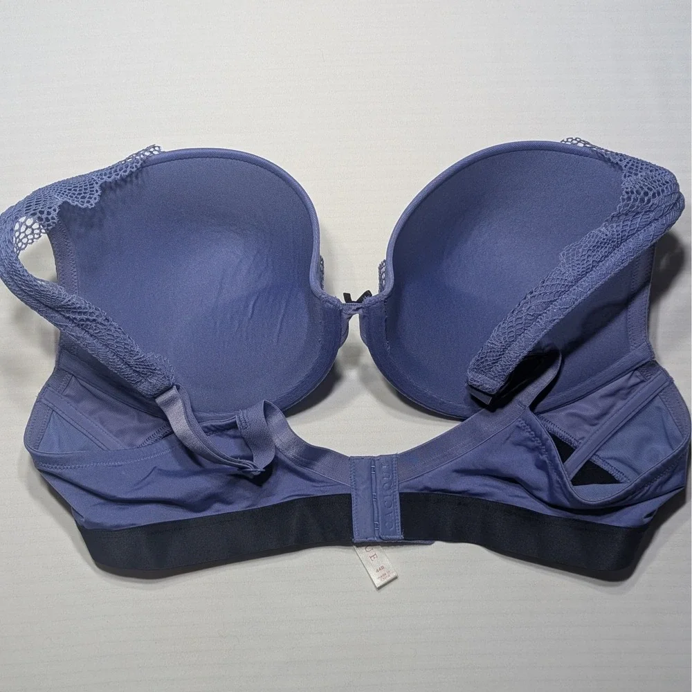 Cacique Women Plunge Underwire‎ Sports Bra Lace Nylon Blue Size 44B Boost Padded